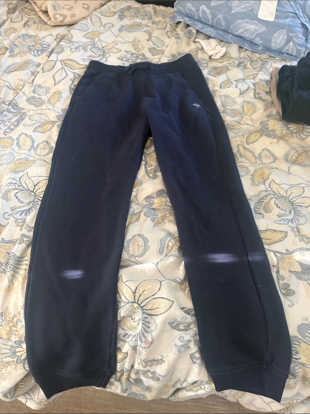 abercrombie kids Navy Blue Fleece Joggers with Whale Emblem